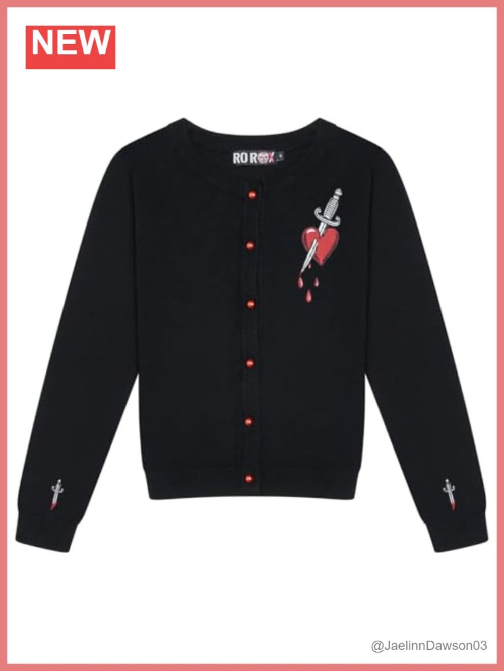 Gothic Heart Dagger Embroidered Cardigan Button-Up Long Sleeve Knit Top